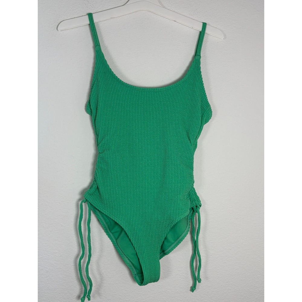 Hurley Womens Green Textured Smocked One‎ Piece Swimsuit Side Tie Size L